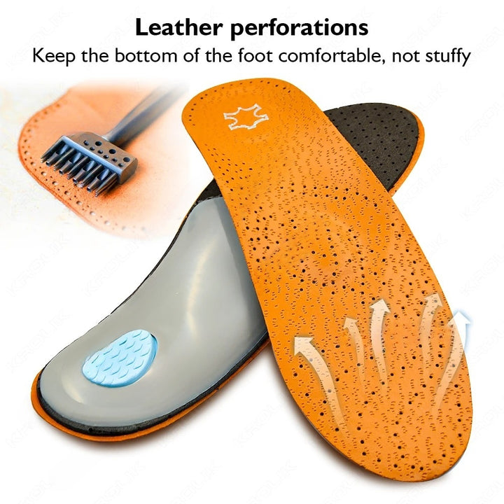 Orthotic Leather Insoles for Flat Feet and Arch Support - 3D Orthopedic Cushion for Men & Women