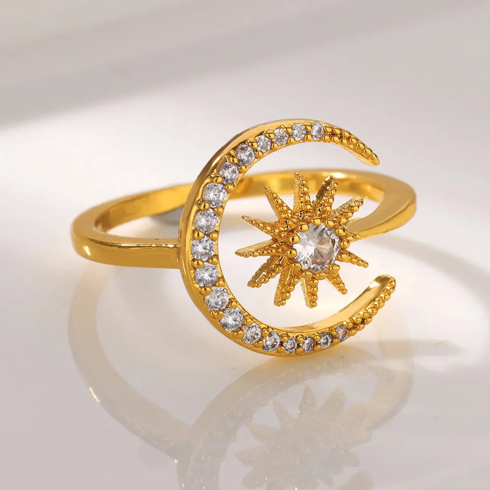 Gold Sun Moon Ring for Women