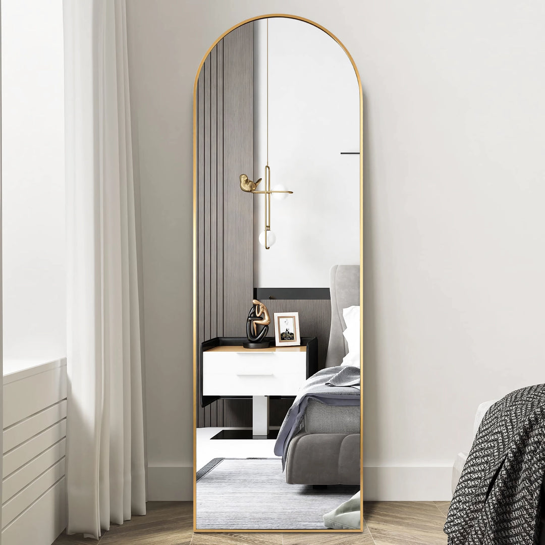 18" x 58" Arched Full Length Mirror with Stand – Elegant Gold Design