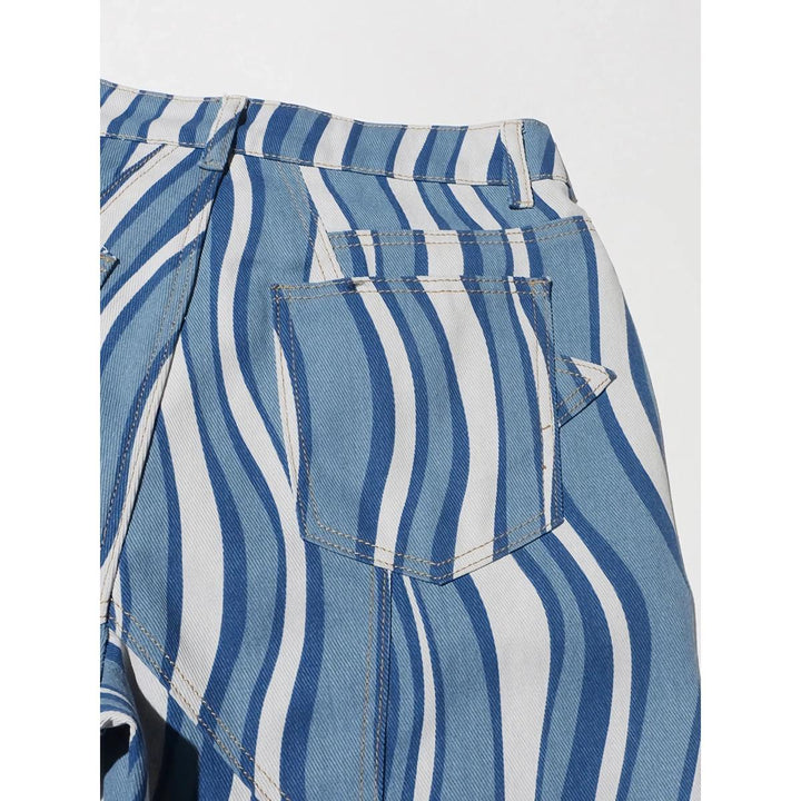 High-Waist Striped Denim Trousers
