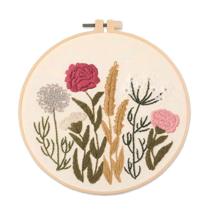 Beginner Floral Embroidery Kit with Cross Stitch Patterns