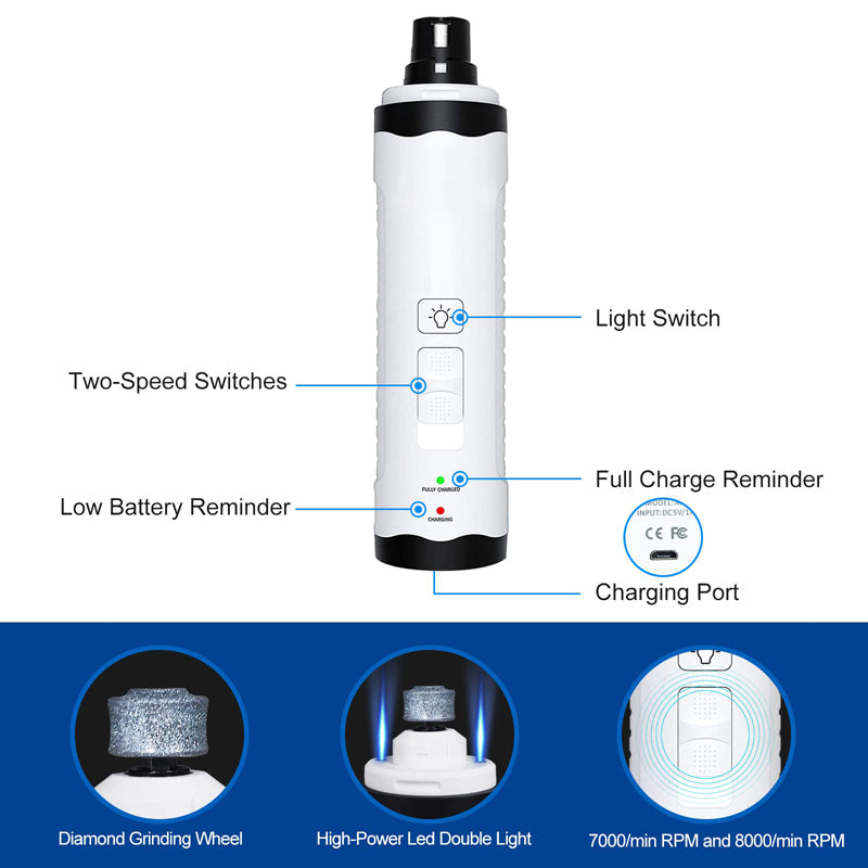 USB Rechargeable Low-Noise Electric Dog & Cat Nail Grinder