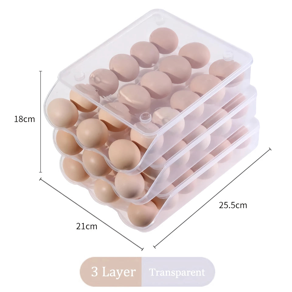 Stackable Self-Rolling Egg Storage Box - 1/2/3 Layer Organizer