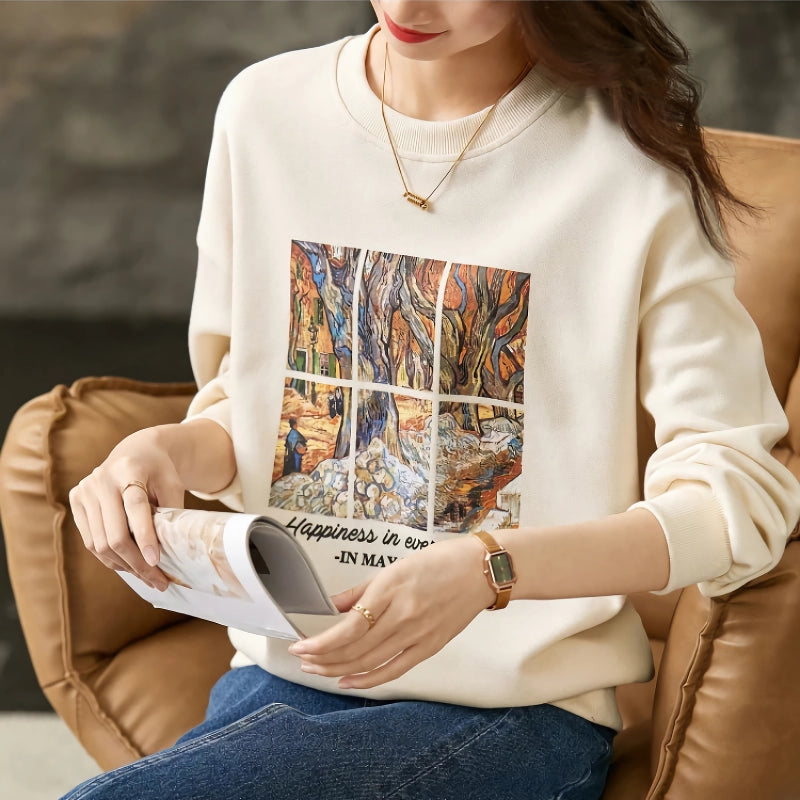 Graphic Print Long Sleeve Casual Pullover