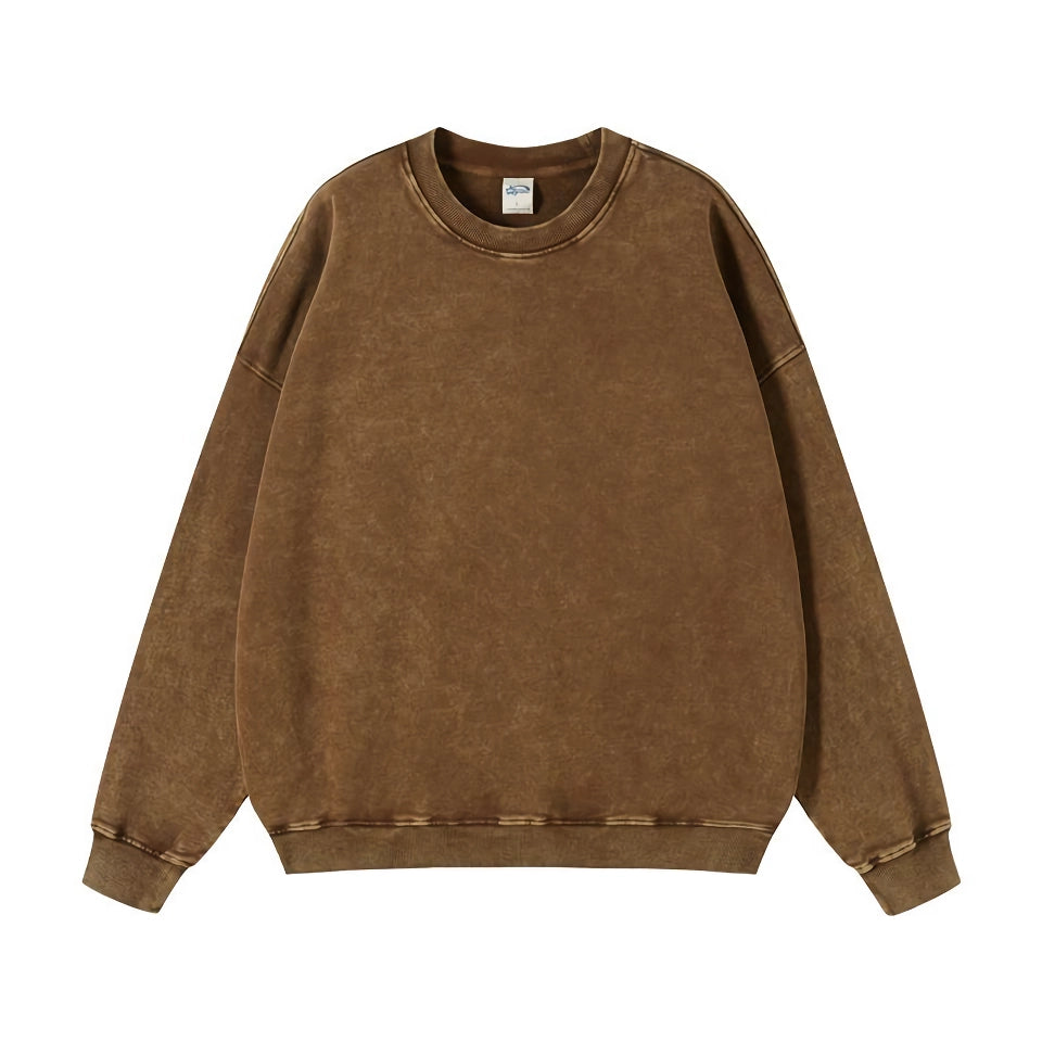 Wax Dyed Worn-out Terry Round Neck Sweatshirt