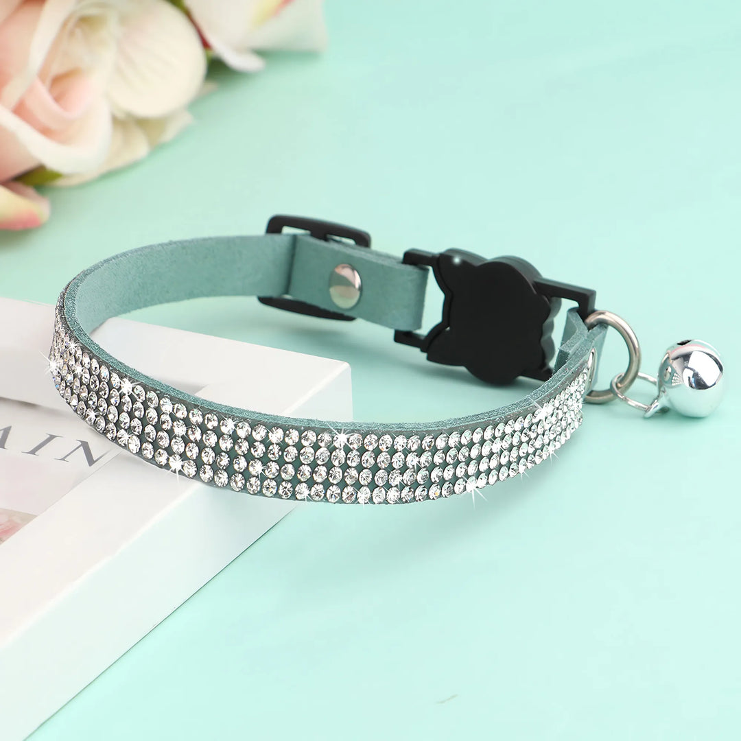 Soft Suede Rhinestone Cat Collar