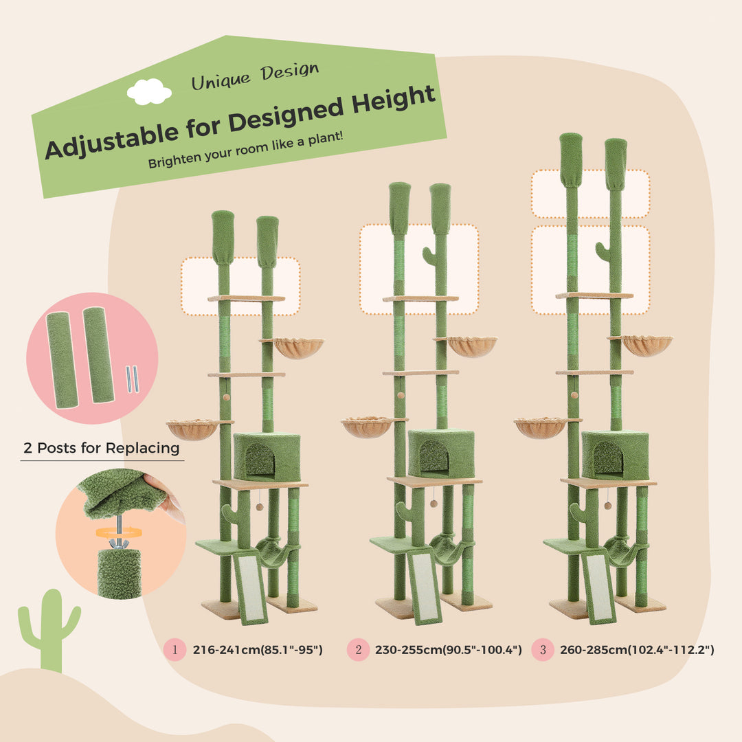 Cactus Cat Tower Floor-to-Ceiling Adjustable Cat Tree