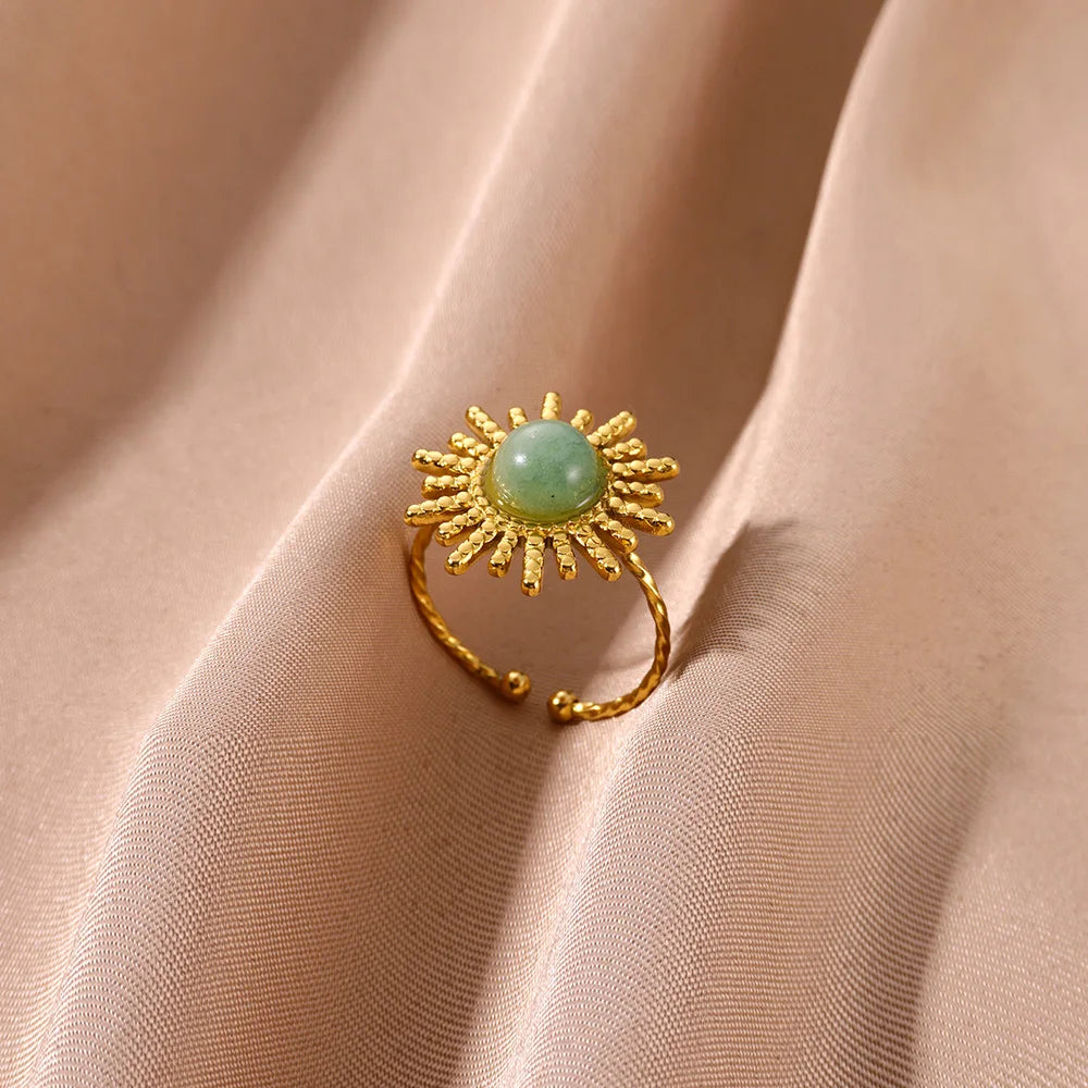 Minimalist Adjustable Gold Sun Opal Ring