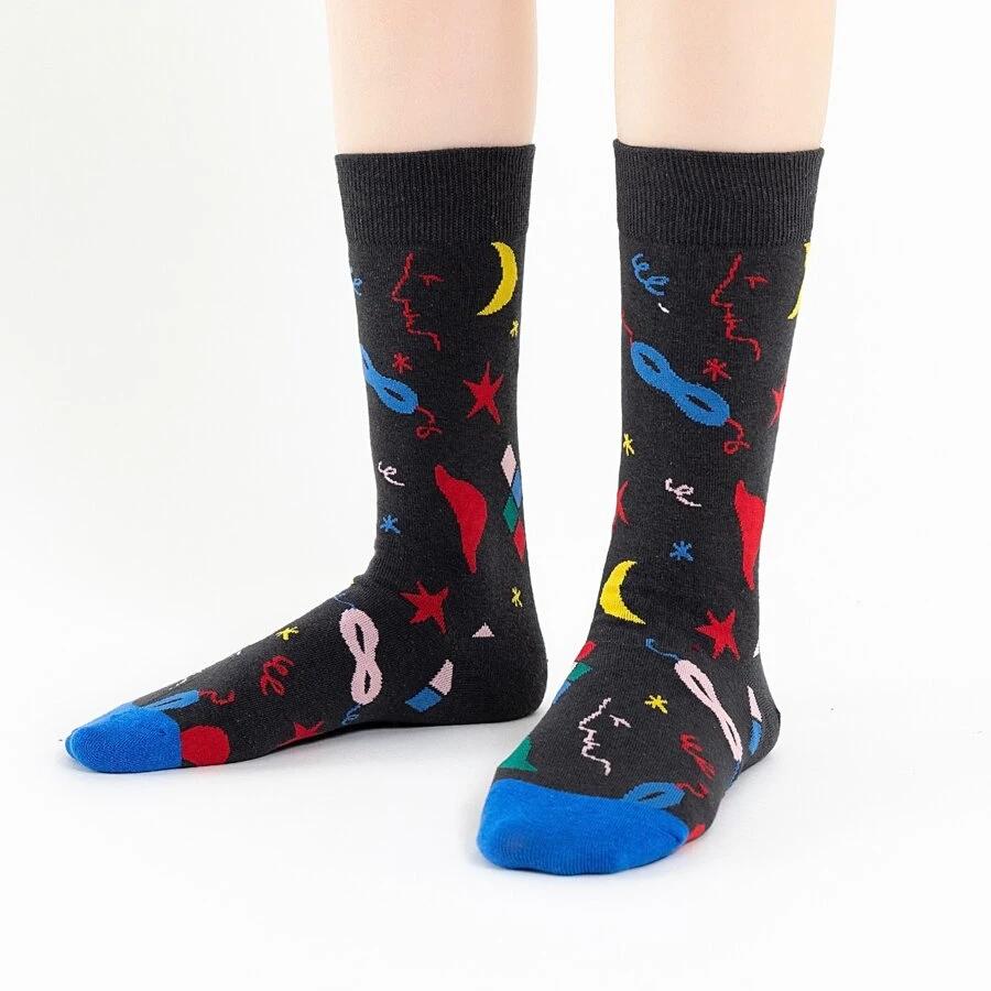 Men's Cotton Streetwear Socks with Color Pattern