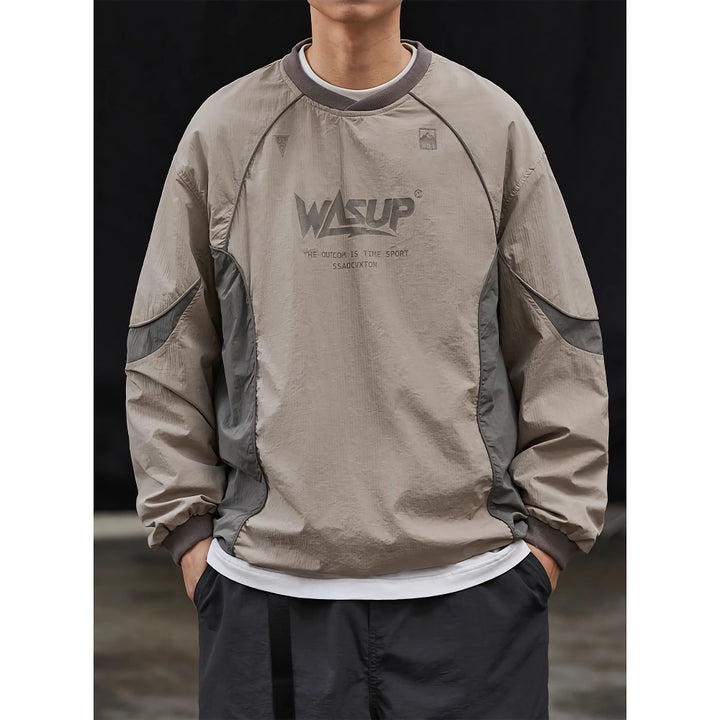 Spring Korean Streetwear Patchwork Crew-Neck Hoodie for Men