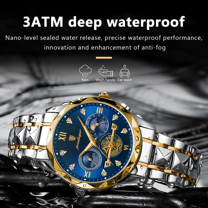 Luxury Waterproof Men's Chronograph Watch with Stainless Steel Band