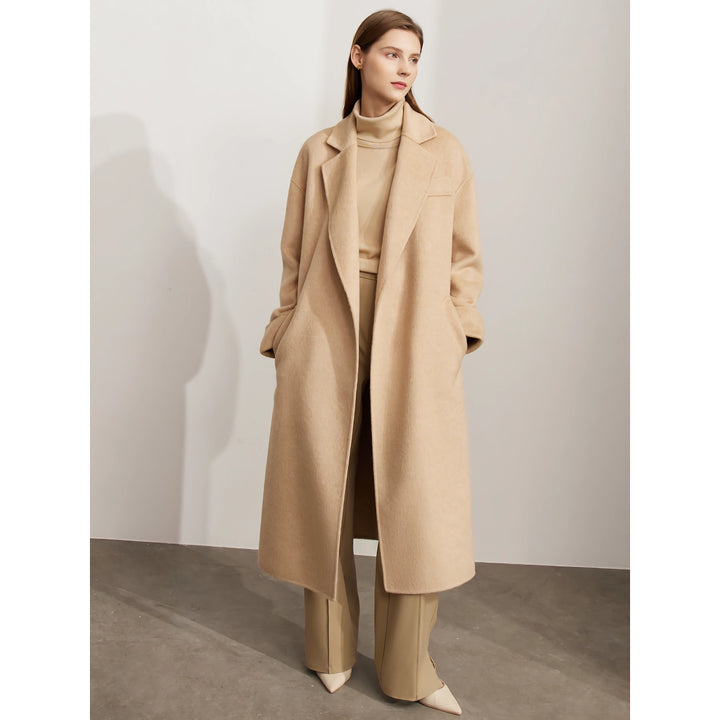 Minimalist Women's Wool Coat with Lace-up Belt - Elegant and Warm