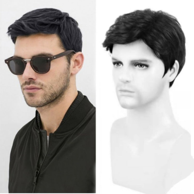 Men's Short Black Rose Net Chemical Fiber Wig