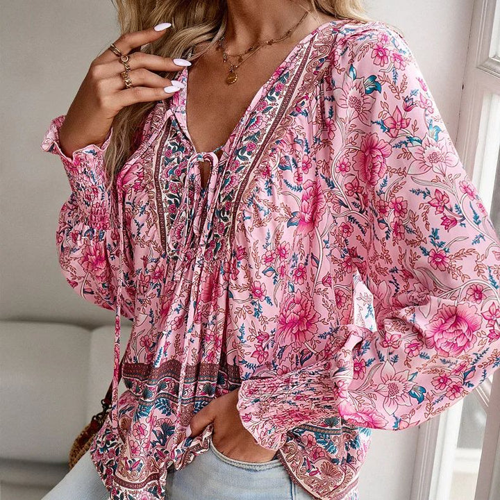 Bohemian V-neck Long Sleeve Top for Women