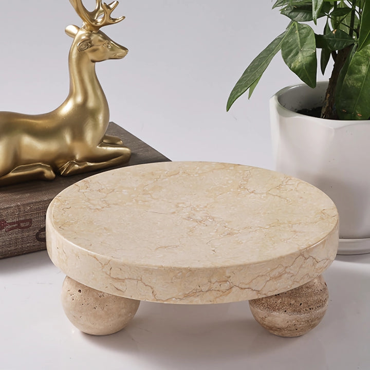 Travertine Sphere Ball Stand and Tray