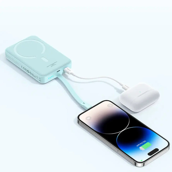 Magnetic Power Bank 10000mAh Wireless Fast Charging with Built-in Cable