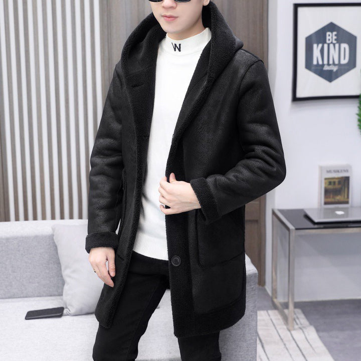 Double-sided Wear Fleece Coat Hooded Mid-length Coat