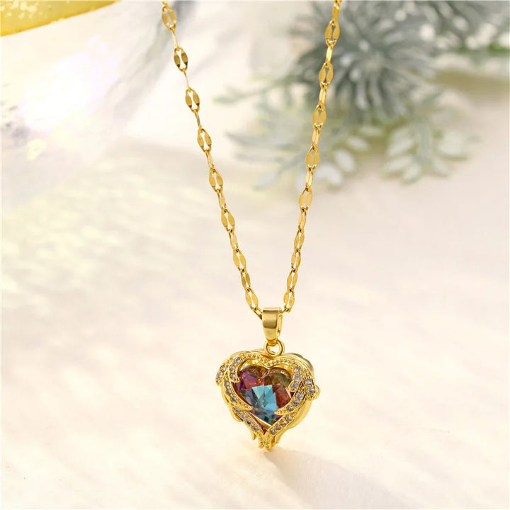 Golden Ocean Heart Titanium Steel Necklace