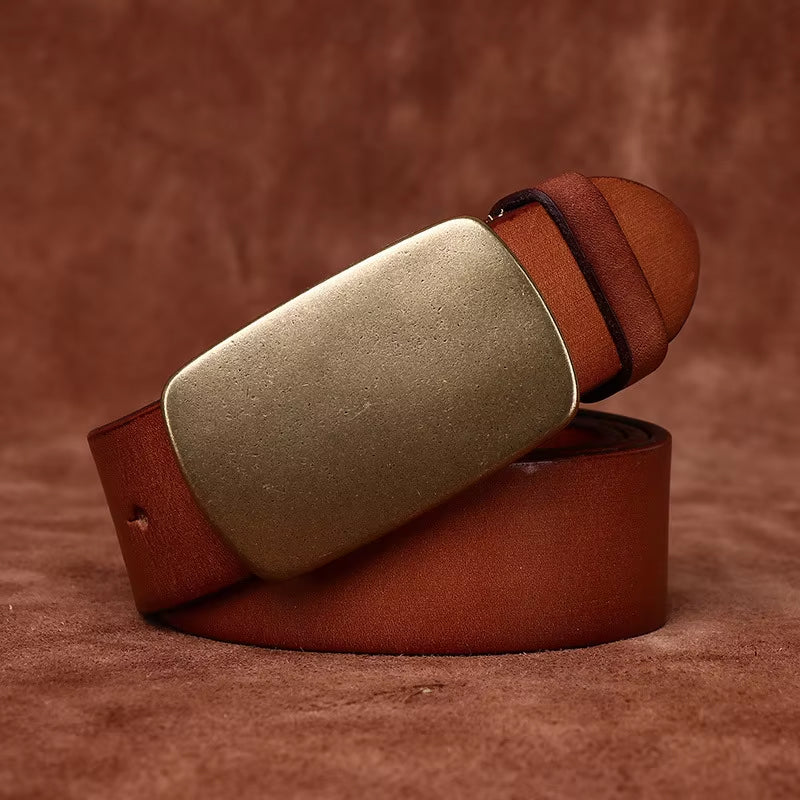 Genuine Leather Belt with Brass Pin Buckle