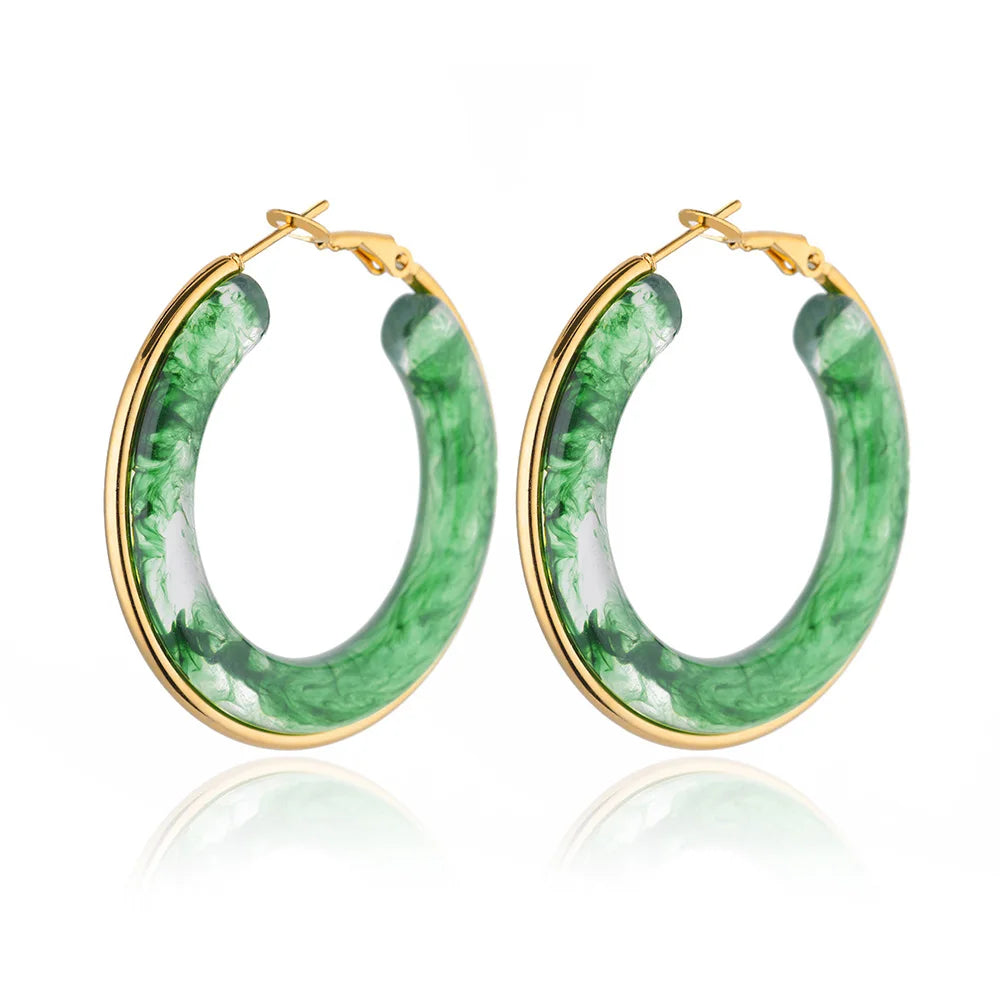 Acrylic Gradient Hoop Earrings for Women - Trendy Stainless Steel Round Earrings