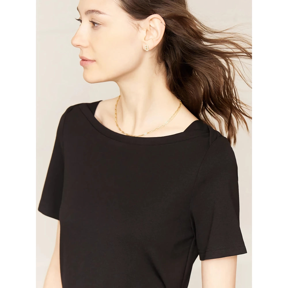 Women’s Minimalist Cotton T-Shirt with One-Line Collar