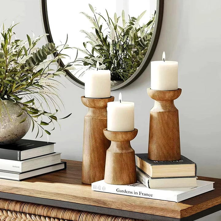 Rustic Wooden Candlestick Holder