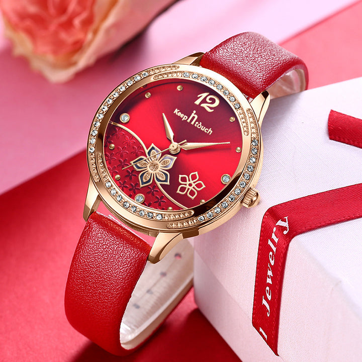 Simple And  Flower Waterproof Watch Women's Trendy Watch