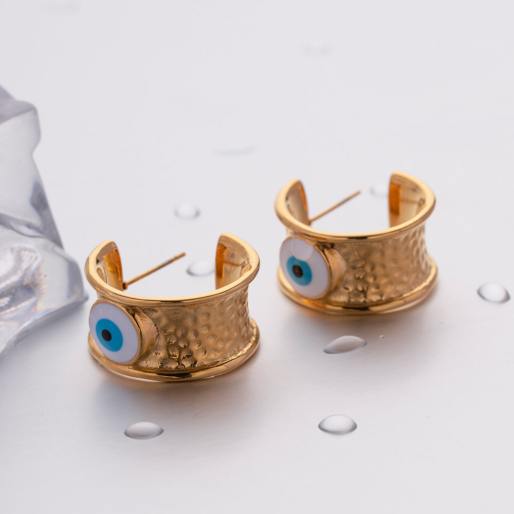 Luxury 18K Gold-Plated Devil's Eye Hammer Grain Earrings - Waterproof Stainless Steel