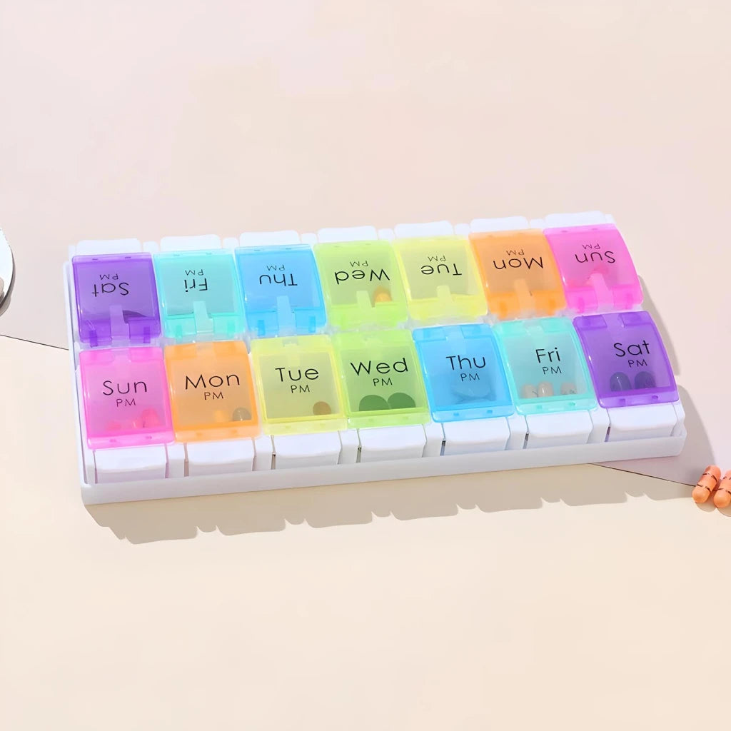 Weekly AM/PM 7-Day Pill Organizer with Push Button