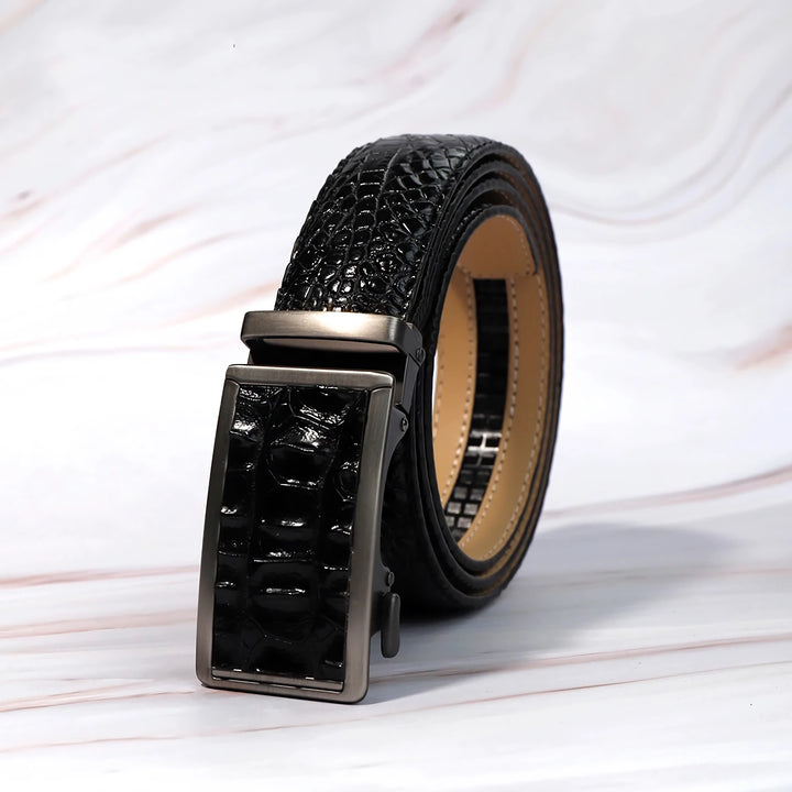 Luxury Men's Leather Belt with Automatic Buckle – Crocodile Pattern