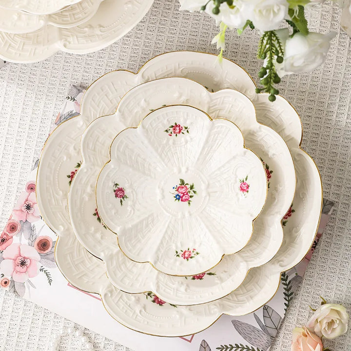 European Style Retro Ceramic Dessert Plate Set – Floral Dim Sum, Fruit Salad, and Breakfast Plates