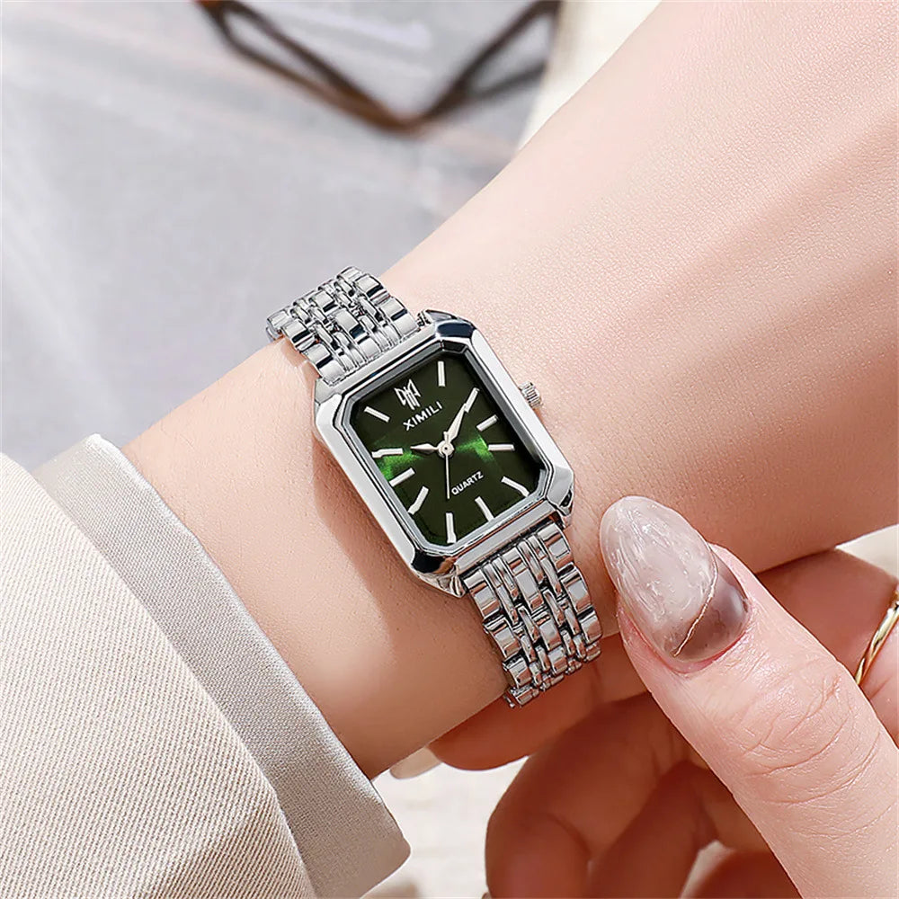 Elegant Women's Square Watch with Gold Alloy Strap