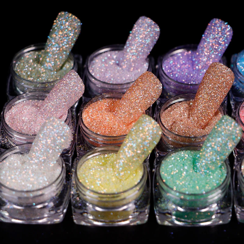 12-Box Iridescent Sugar Nail Glitter Powder Set