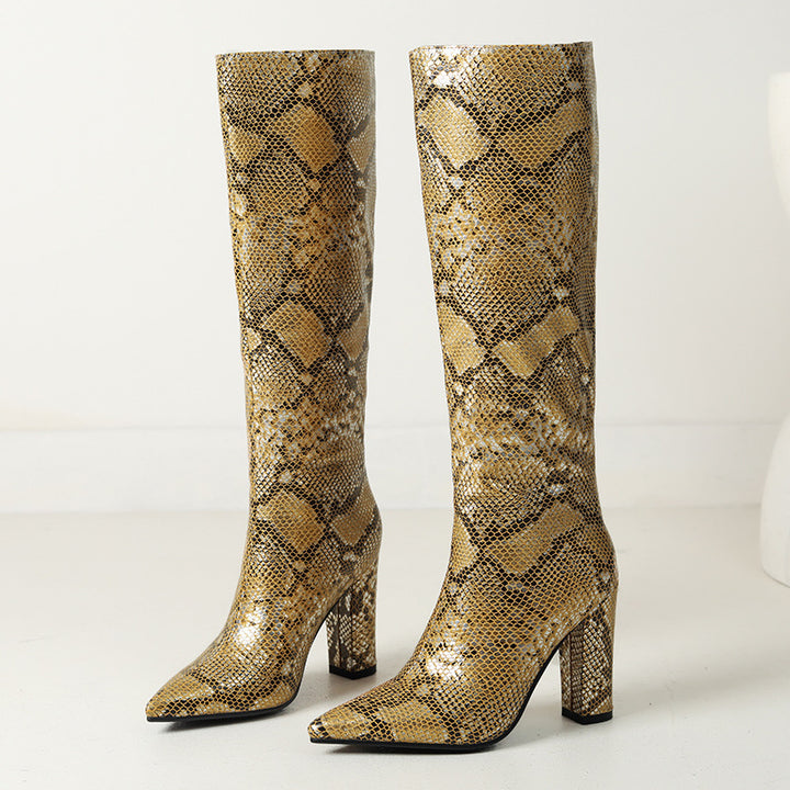 Women's Snake Grain Thickness High-heeled High Top High Leg Boot