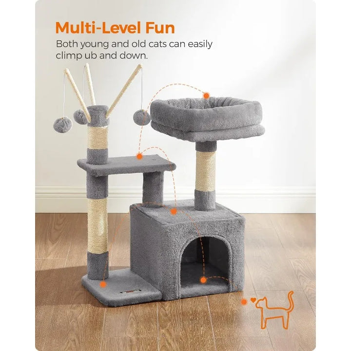 Smoky Gray Cat Tree with Padded Perch and Activity Center