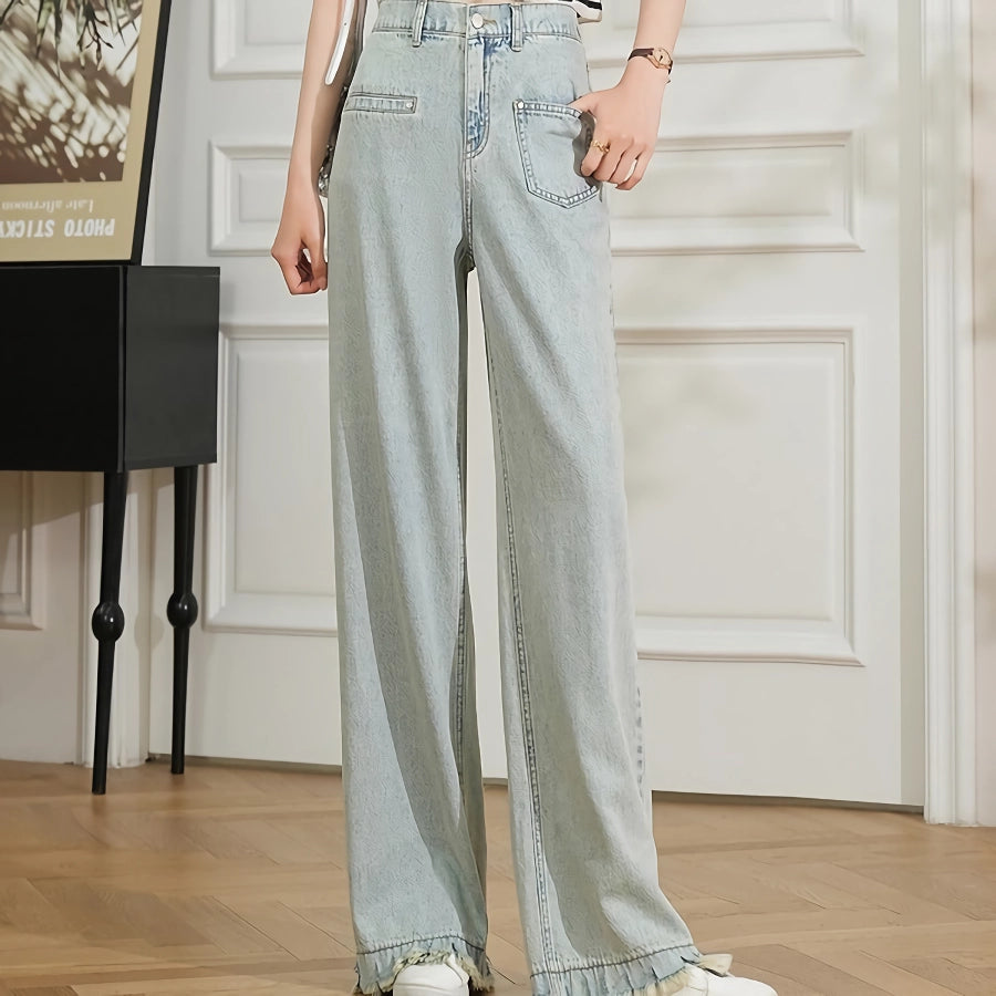 Summer High Waist Retro Wide Leg Denim Pants for Women