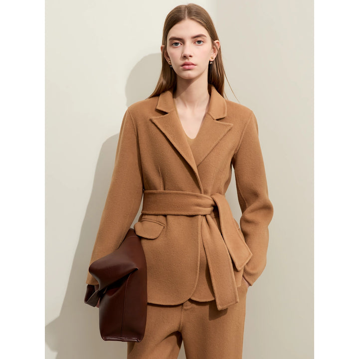 Minimalist Women's Woolen Coat & Casual Pants Set