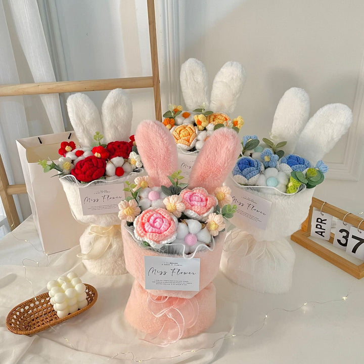 Creative Knitted Rabbit Ear Bouquet Doll