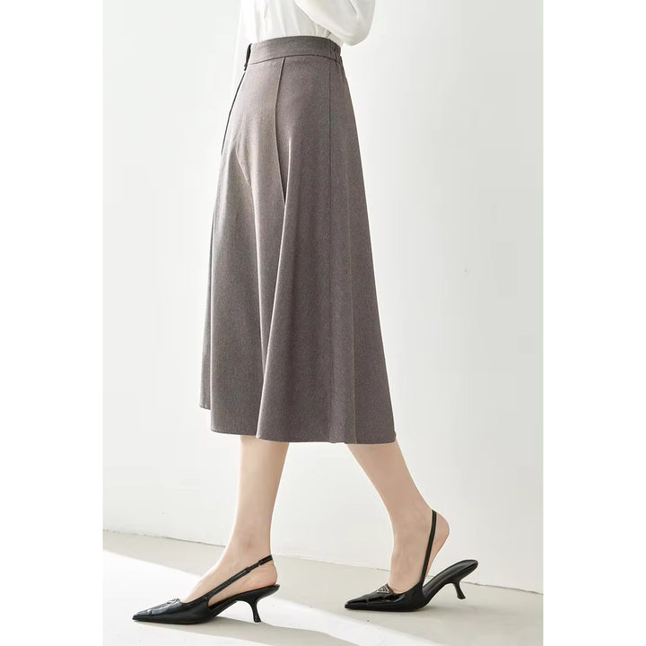 Elegant Coffee Plaid Midi Skirt for Women