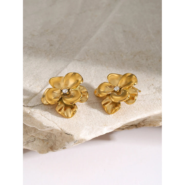 18k Gold Plated Flower Stud Earrings