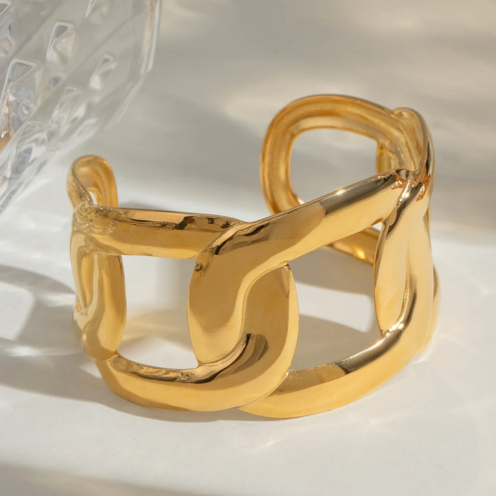 Gold Plated Stainless Steel Wide Open Oval Cuff Bracelet