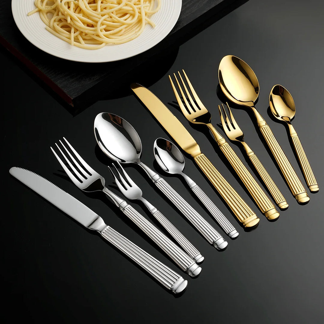 Gold Roman Column Style Cutlery Set - Stainless Steel Flatware Set