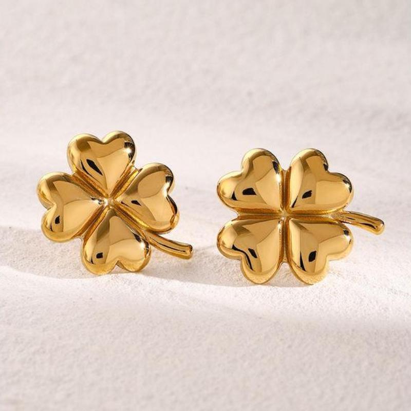 18K Gold Plated Stainless Steel Four-Leaf Clover Drop Earrings