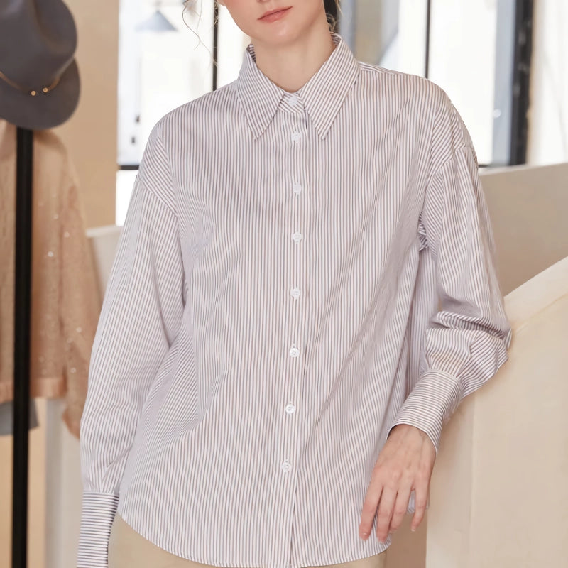 Combed Cotton Long Sleeve Striped Shirt