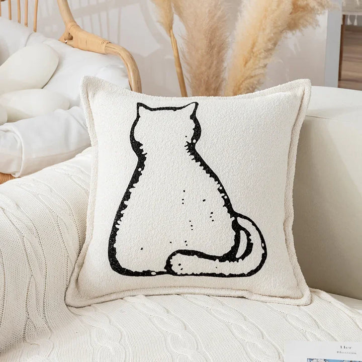 Nordic Cat Print Cushion Cover - Cute Plush Pillow Case for Autumn Home Decor