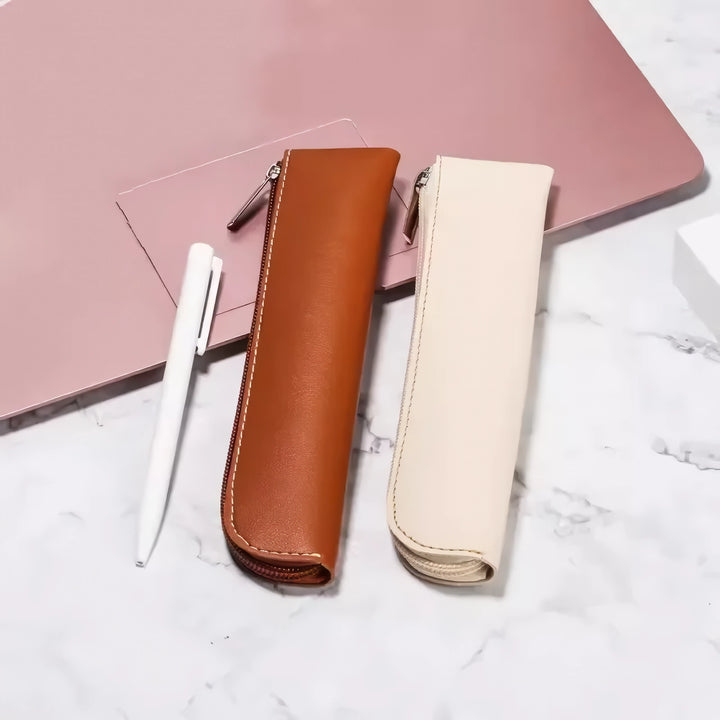 Chic Leather Zipper Pencil Case for School and Office