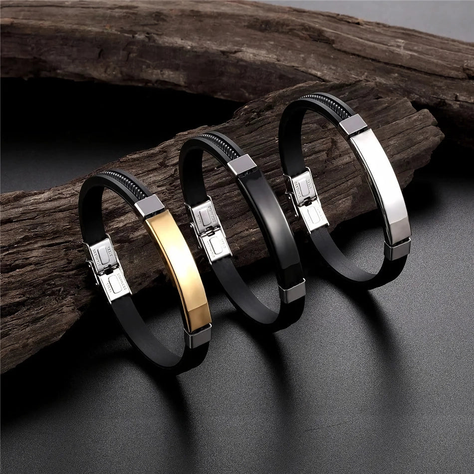 Trendy Stainless Steel and Silicone Bracelet for Men and Women