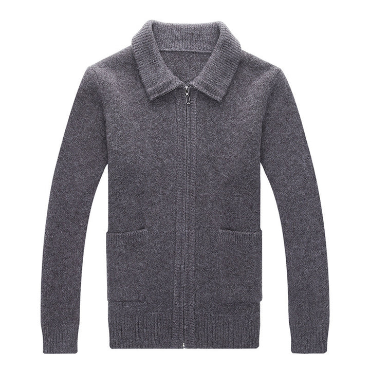 Men's Zipper Knitted Alpaca Fleecefiber Lapel Casual Jacket