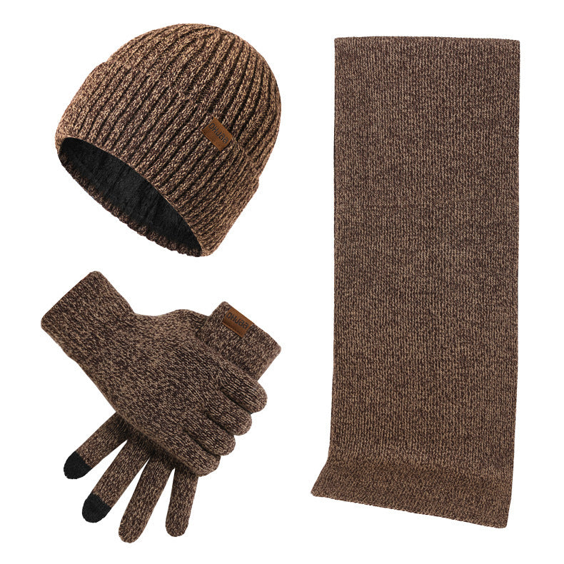 Winter Warm Suit Mixed Color Knitted Wool Thickened Hat Scarf Gloves Three-piece Set