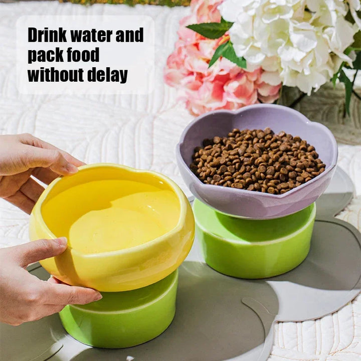 Flower-Shaped Ceramic Cat Food and Water Bowl